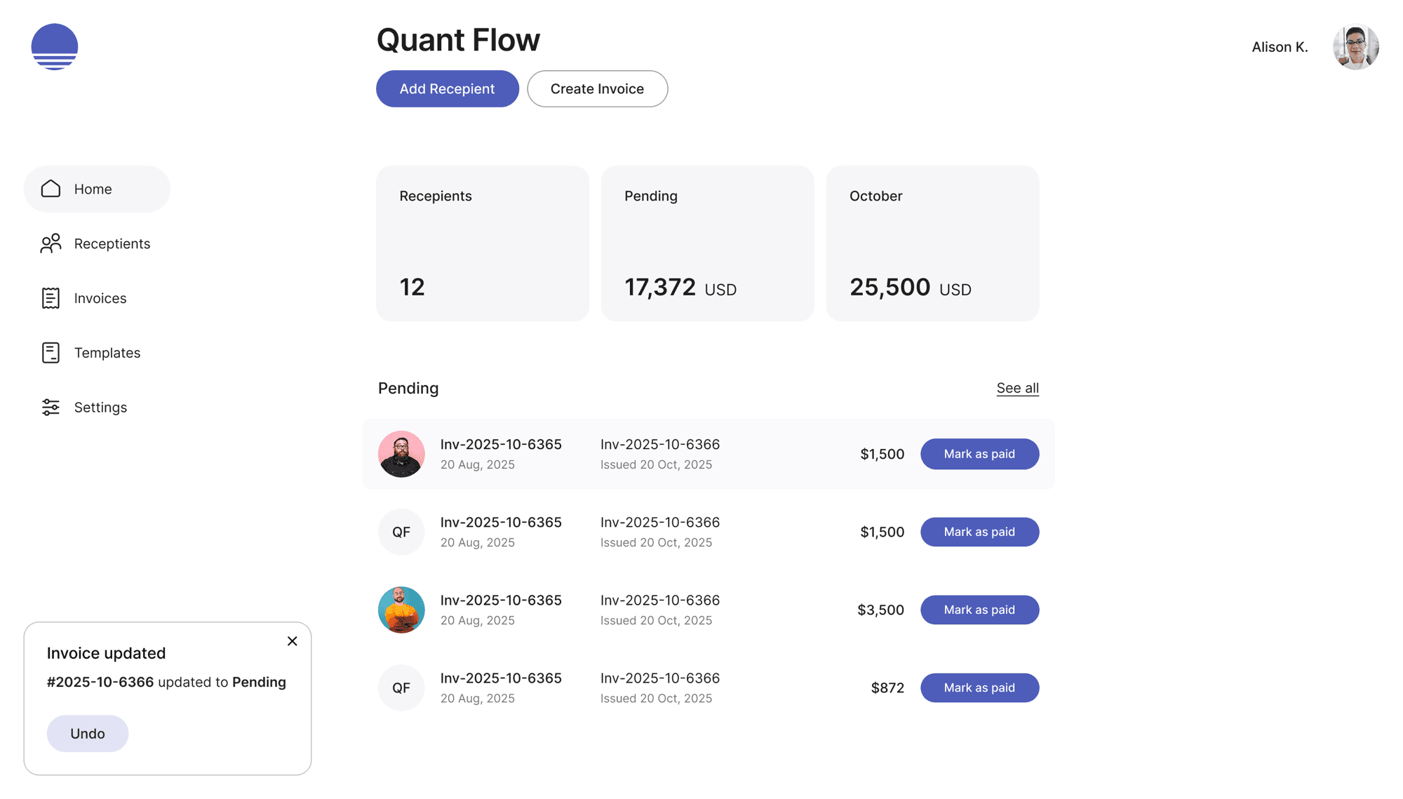 Linear invoices screenshot