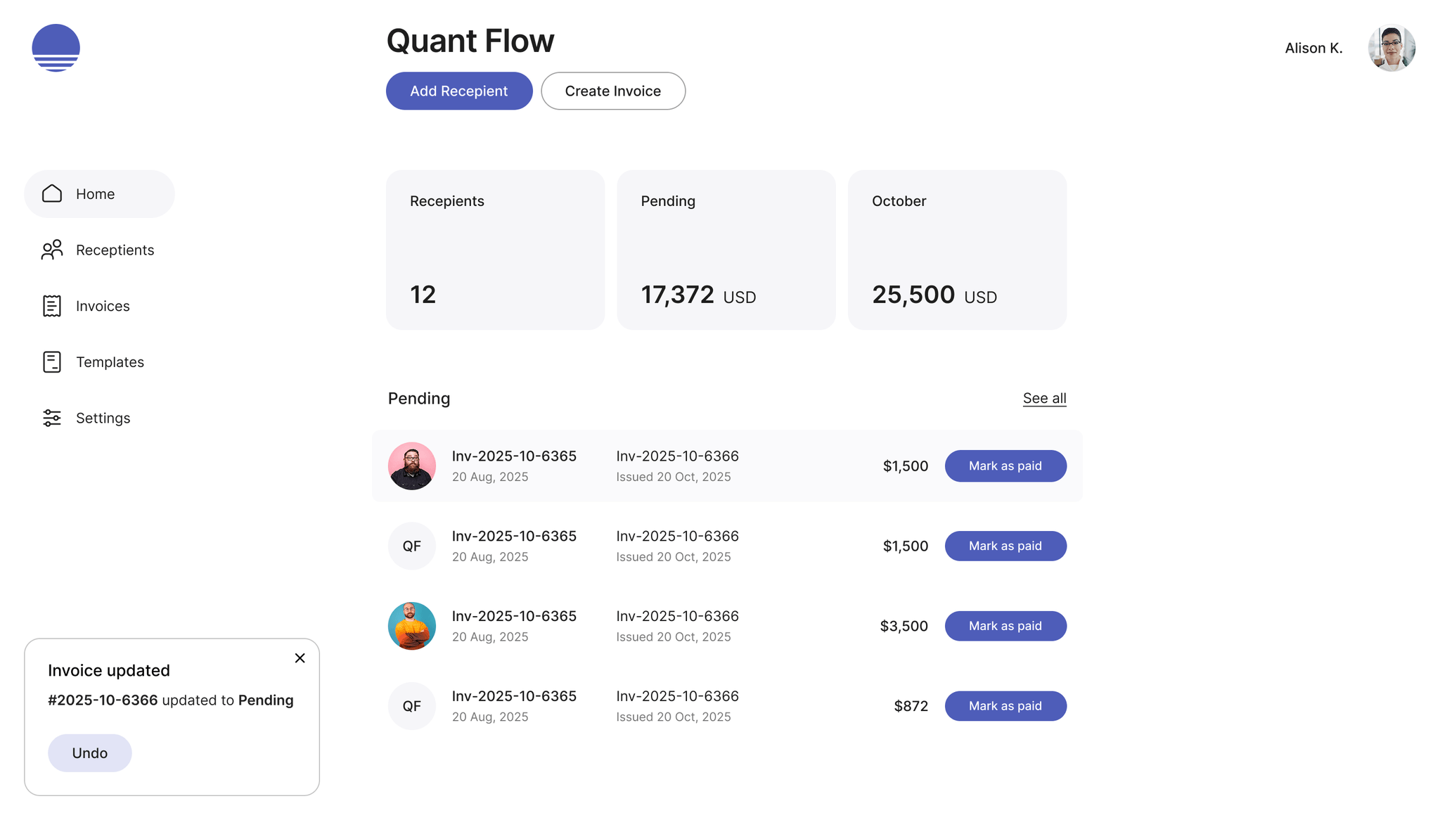 Linear Invoices Dashboard